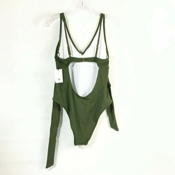 Shade & Shore Womens Plunge Tie Front Wrap One Piece Swimsuit Small 4-6 - Picture 3 of 7